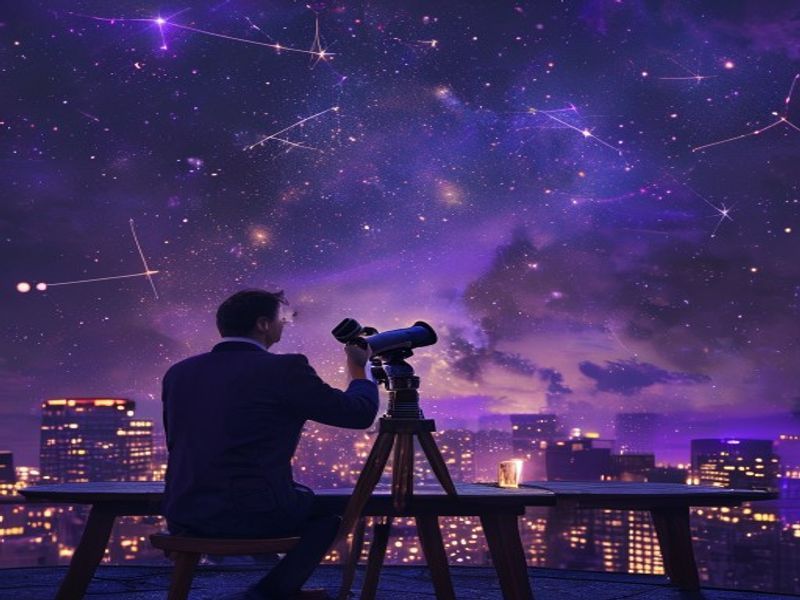 Pessoa observando estrelas com telescópio simbolizando inspiração na carreira