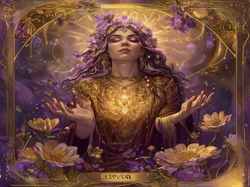A Imperatriz oferecendo conselho maternal com flores douradas