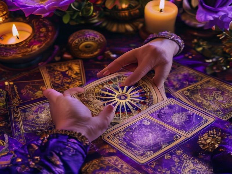 Leitura de tarot com a Roda da Fortuna em destaque