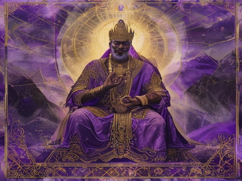 O Imperador tarot em contexto espiritual com paisagem serena
