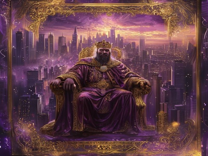 Carta O Imperador Tarot com paisagem urbana representando carreira e liderança