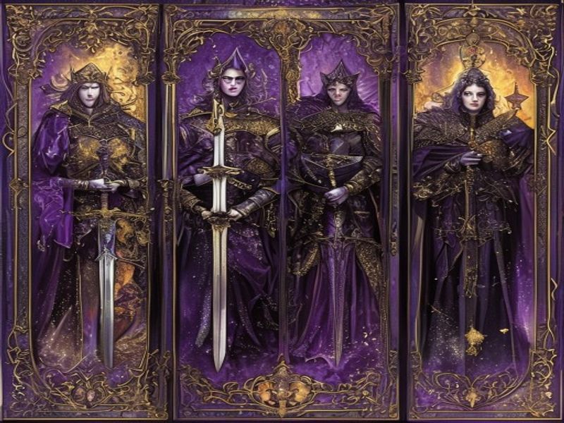 Figuras da corte de Espadas no Tarot: Pajem, Cavaleiro, Rainha e Rei